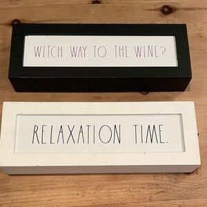 NWT Rae Dunn Distressed Wood Black and White Decorative Signs Whimsical (2)